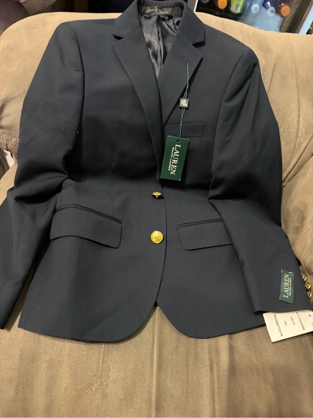Ralph Lauren Boys 10 Reg Navy Blazer with Gold-Tone Buttons